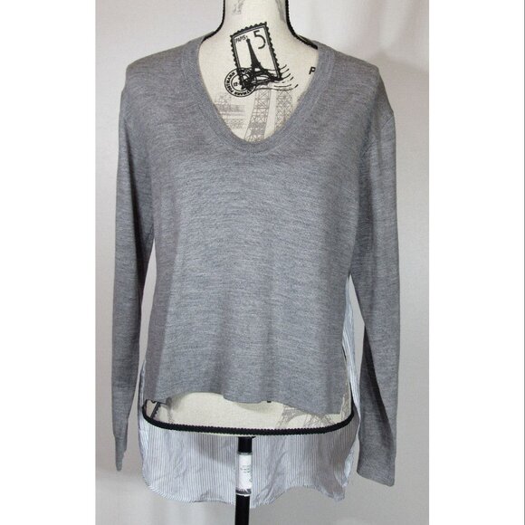 Alexander Wang Contrast Back sweater Merino Grey White Pinstriped Womens Size S - Picture 1 of 5